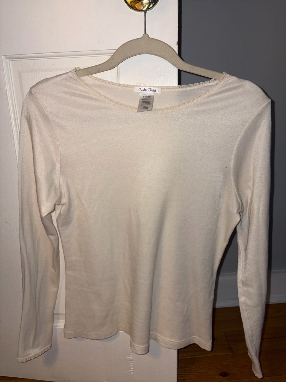 Cuddl Duds Cream Long-Sleeve Crewneck Top